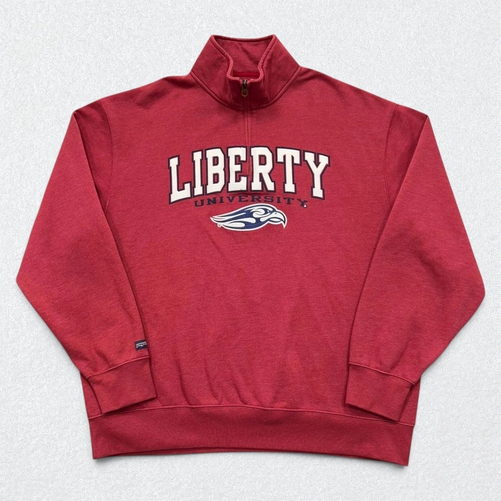VINTAGE Liberty University Sweatshirt Men's 2XL Red 1/4 Zip Pullover JanSport